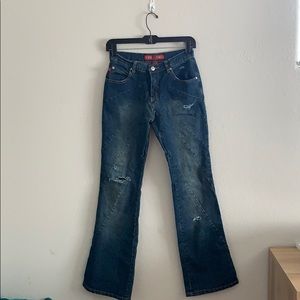 Dark blue flare ripped jeans